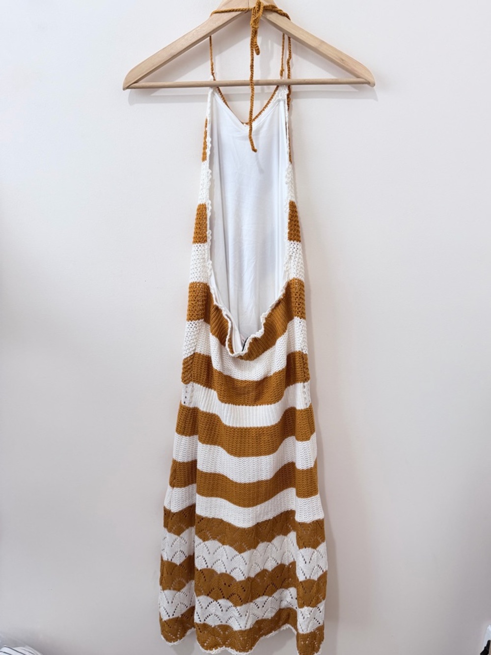 BCBG generation Crochet Knit Striped Halter Dress Boho Coastal Retro Chevron S - Picture 5 of 9